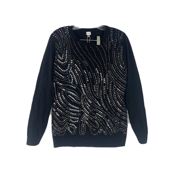Vila Milano Womens Black Rhinestone Studded Sweater Size M NWT - Picture 1 of 9